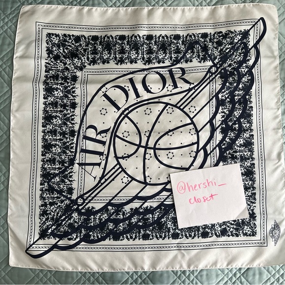 Jordan x Dior “Air Dior” Logo White Blue Silk Bandana Square Scarf - Picture 1 of 10